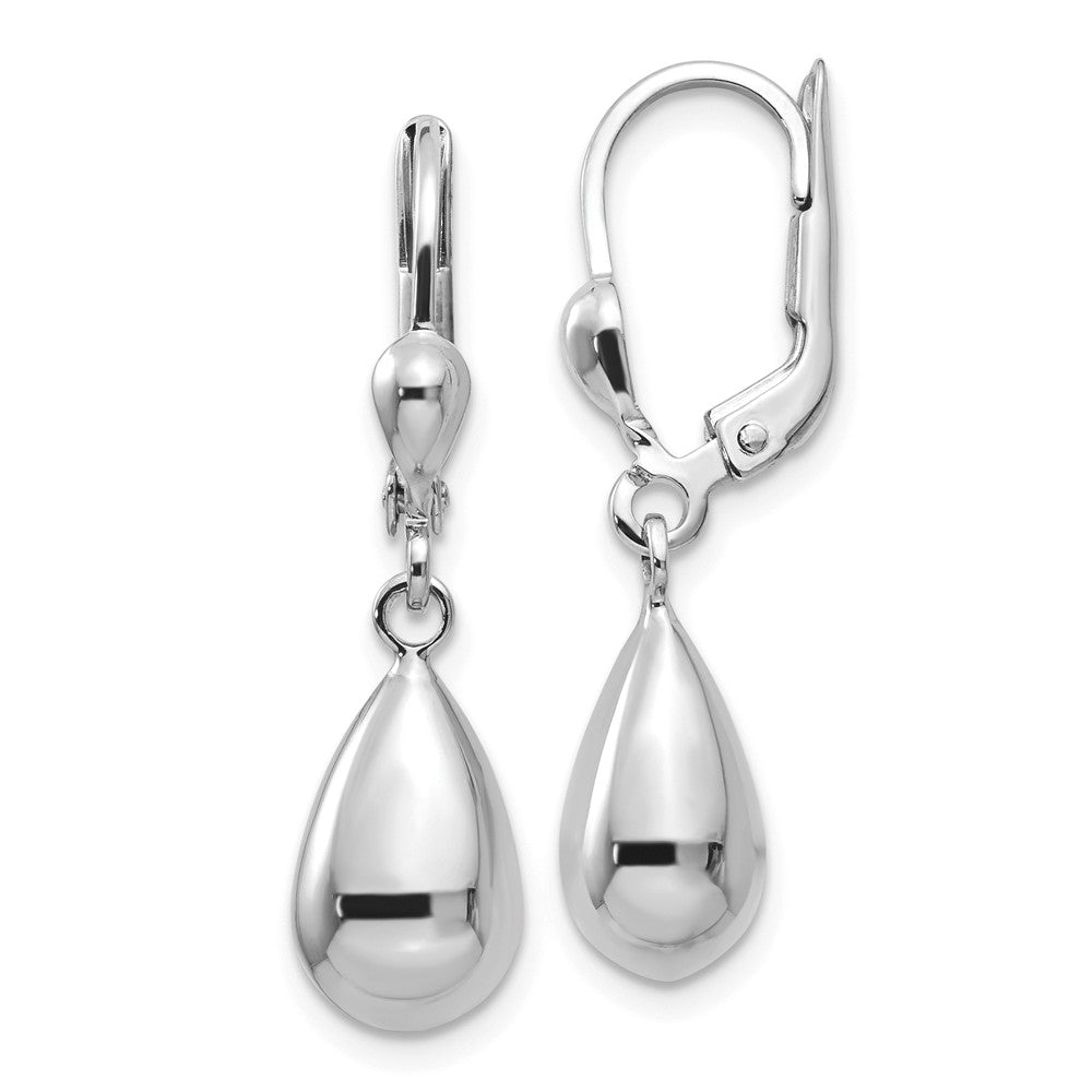 14K White Gold Polished Dangle Leverback Earrings Main image