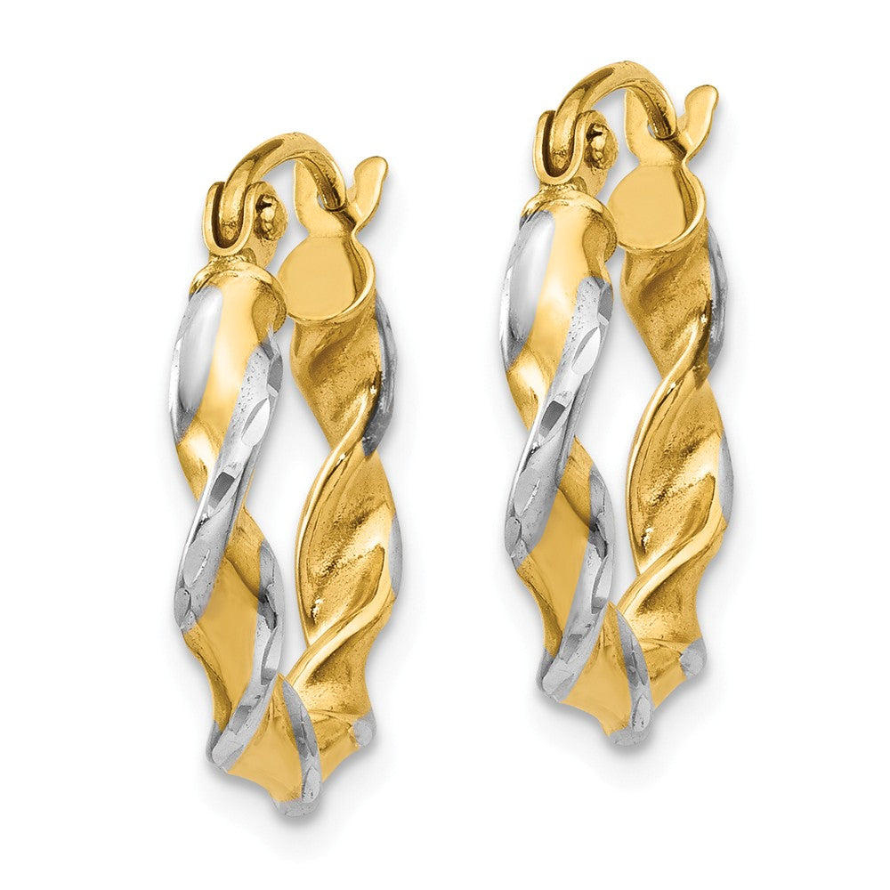 14K With  White Rhodium Polished 2.75mm Fancy Twisted Hoop Earrings