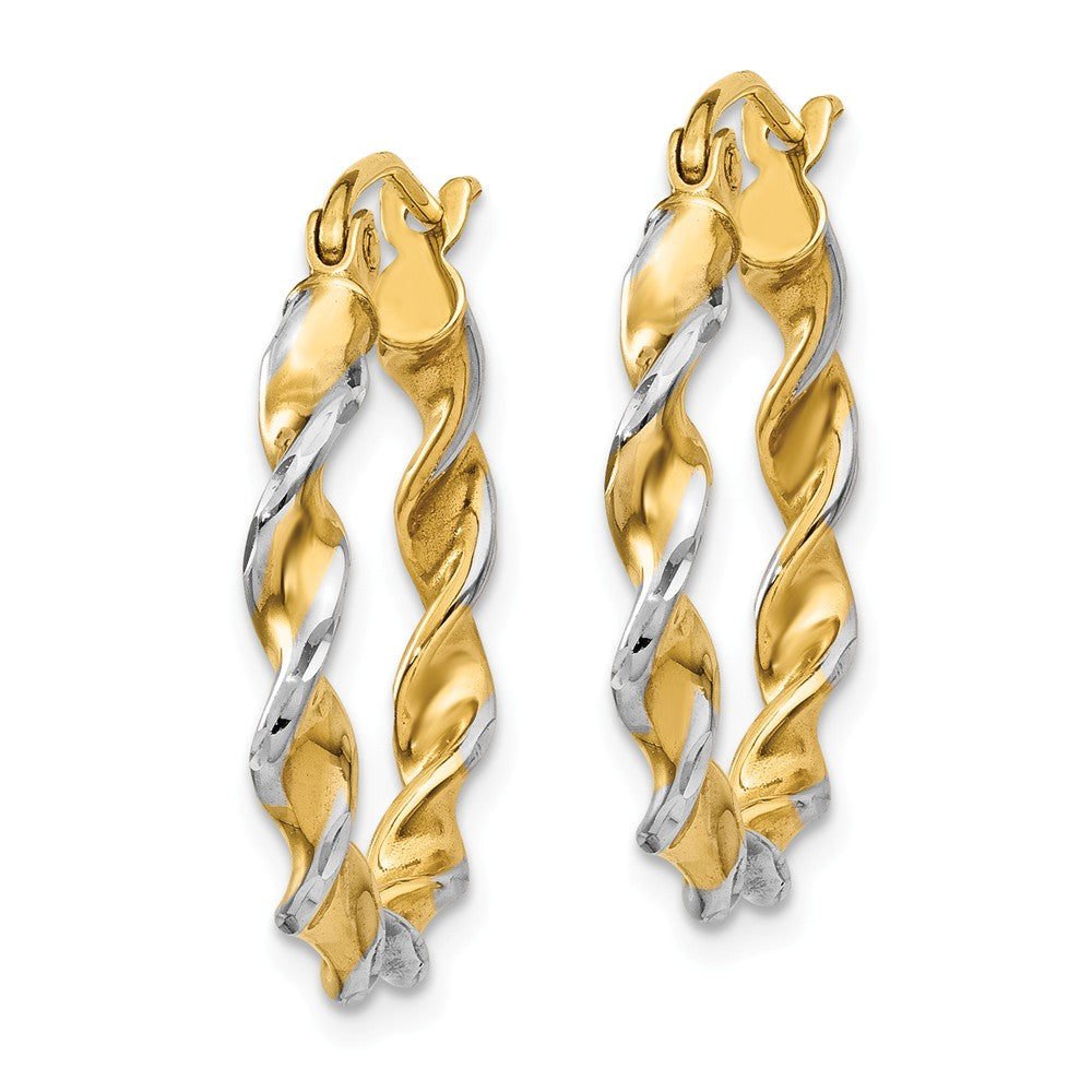 14K With  White Rhodium Polished 2.75mm Fancy Twisted Hoop Earrings