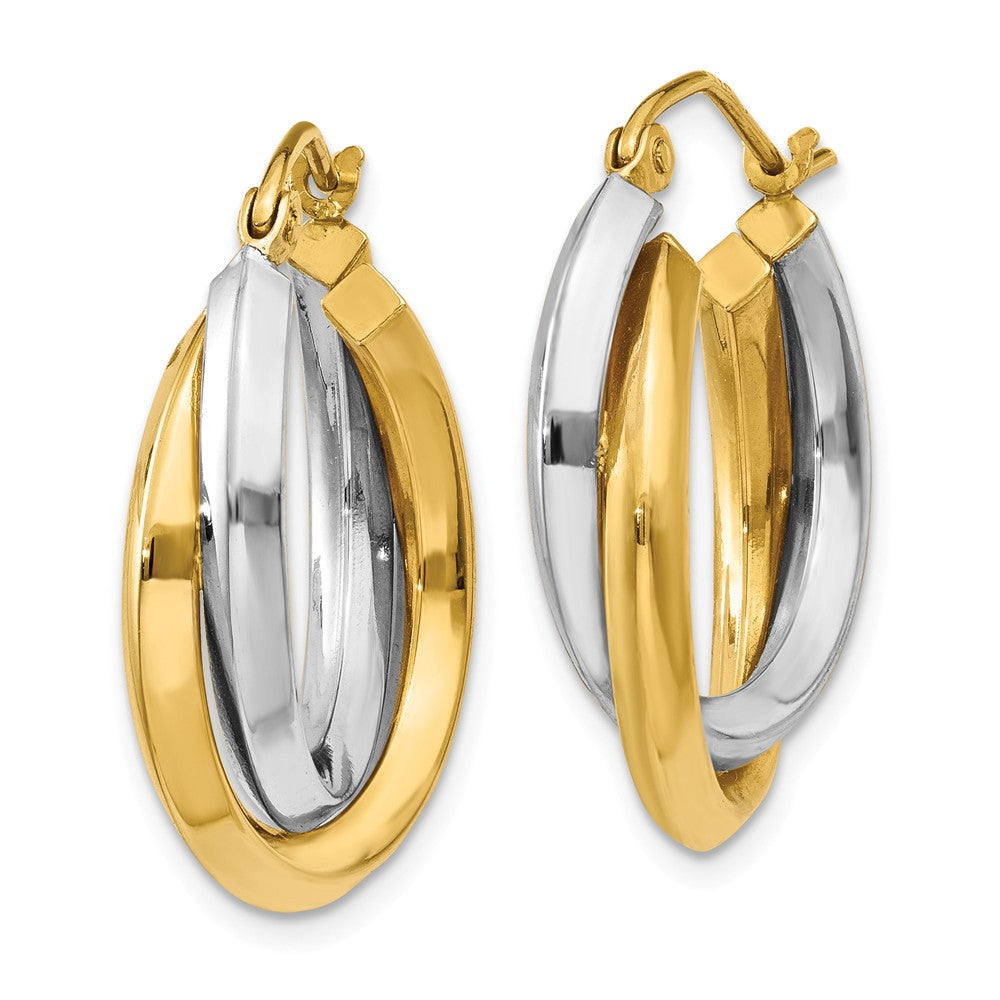 14K Two-tone Polished Double Hoop Earrings Secondary image