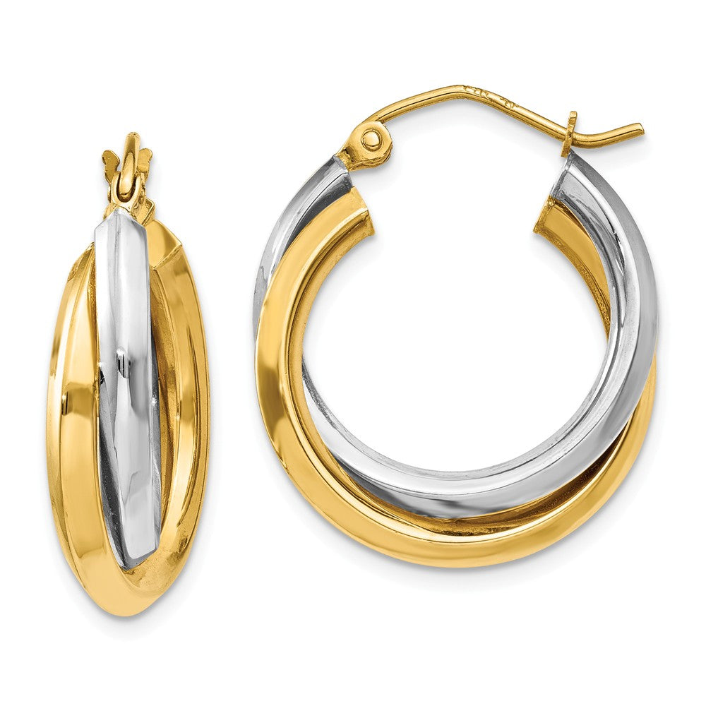 14K Two-tone Polished Double Hoop Earrings