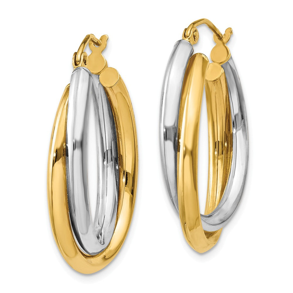 14K Two-tone Polished Double Oval Hoop Earrings Secondary image