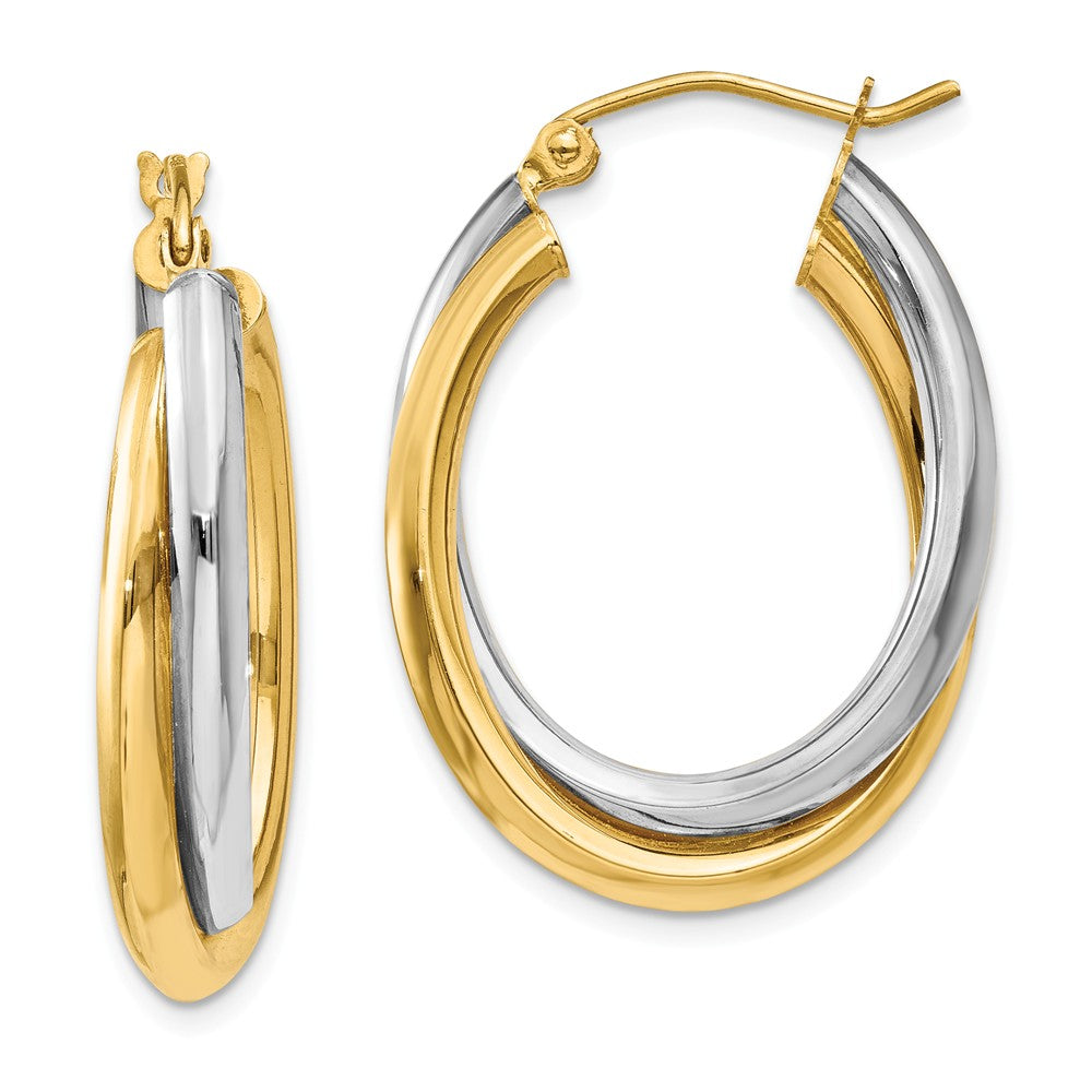 14K Two-tone Polished Double Oval Hoop Earrings Main image