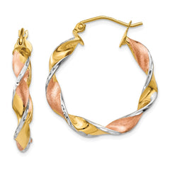 14K & Rhodium Twisted Hoop Earrings