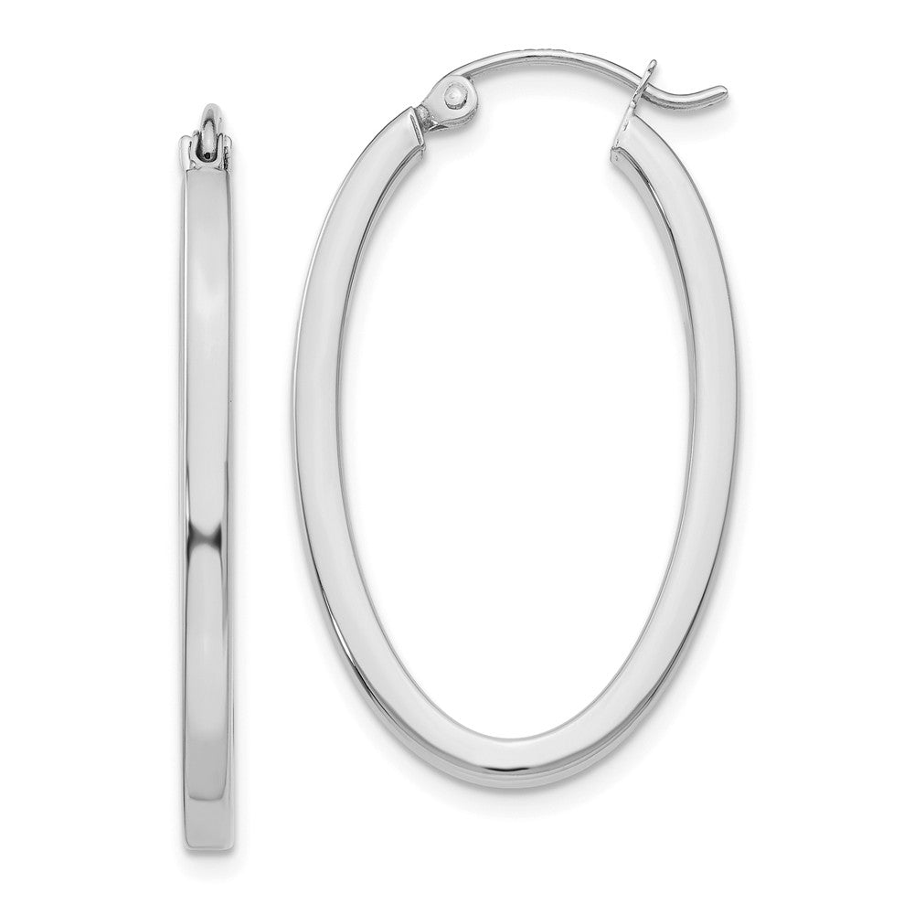 14K White Gold Oval Hoop Earrings Main image