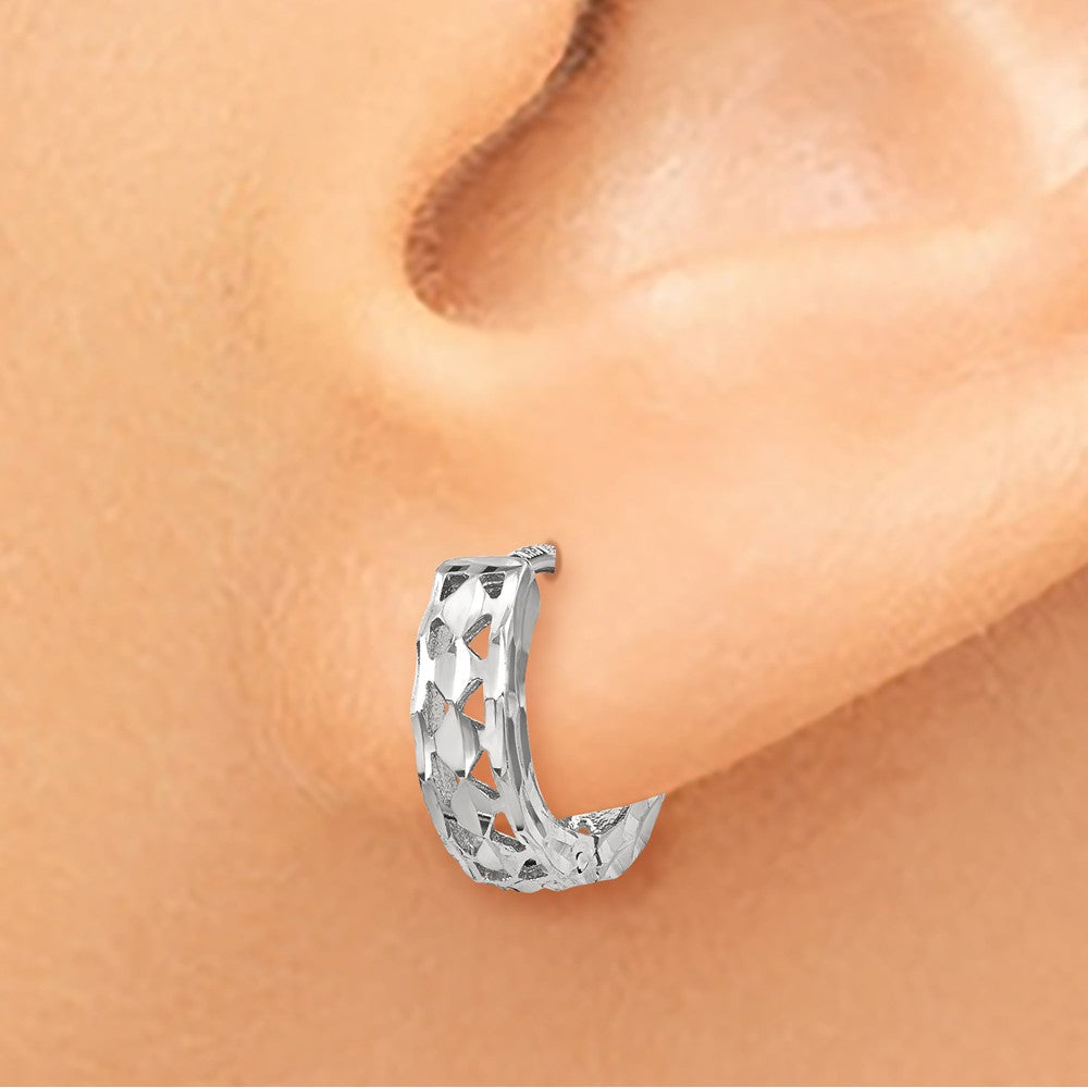 14K White Gold Cut-out Design Hinged Hoop Earrings