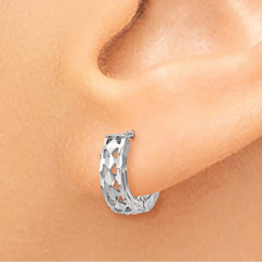 14K White Gold Cut-out Design Hinged Hoop Earrings