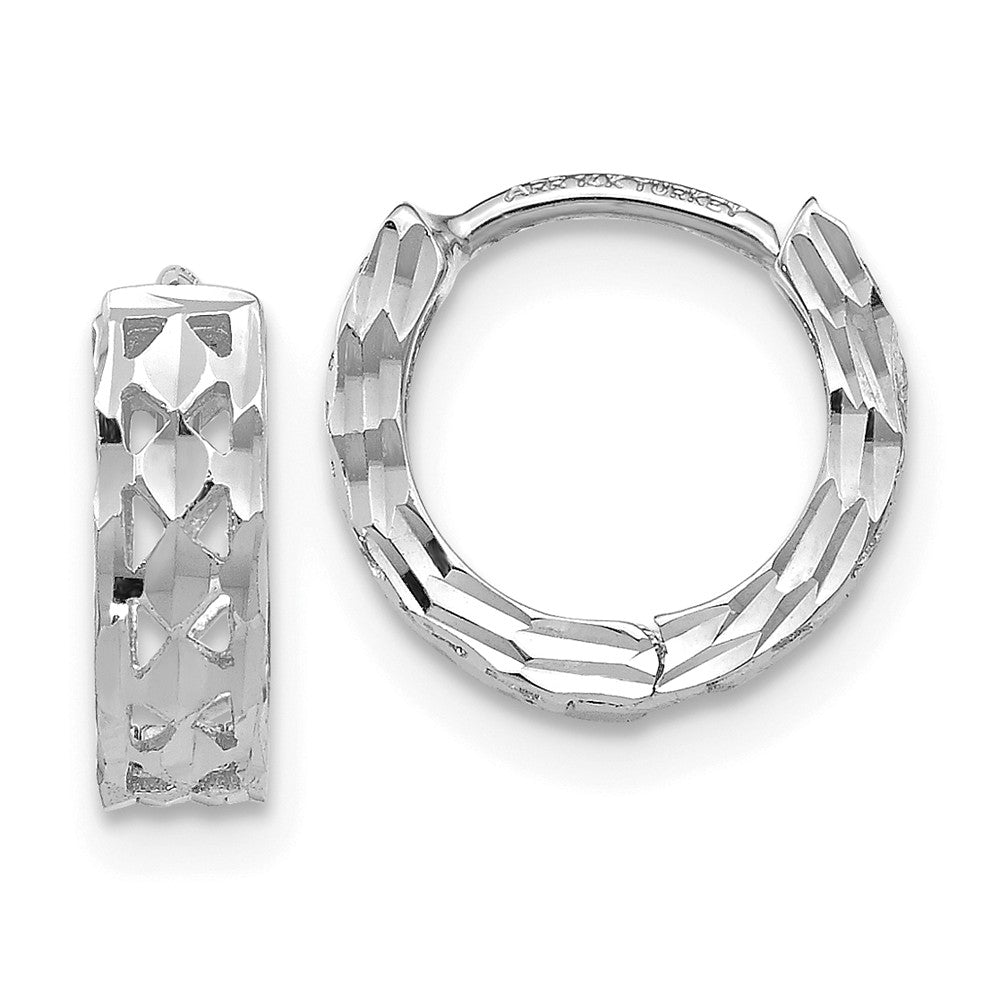 14K White Gold Cut-out Design Hinged Hoop Earrings Main image