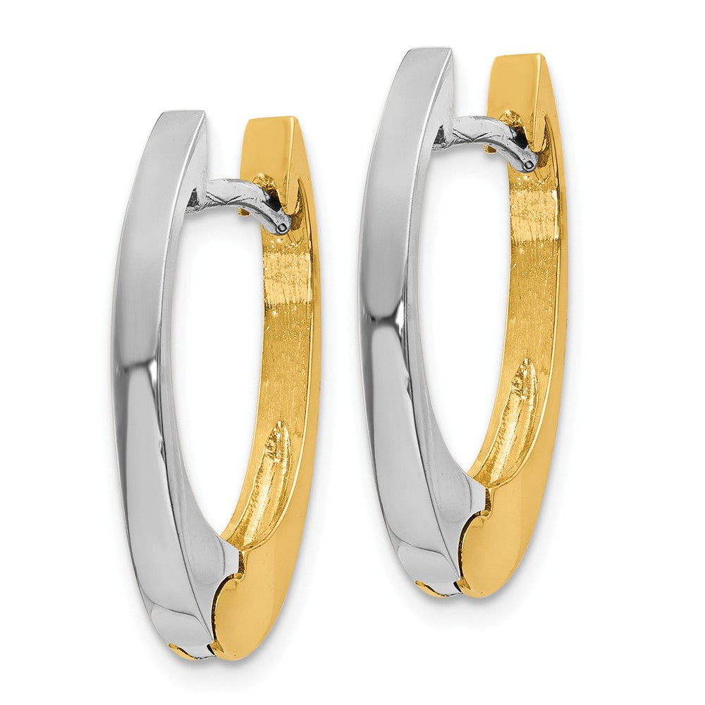 14K Two-tone V Shaped Hinged Hoop Earrings Secondary image