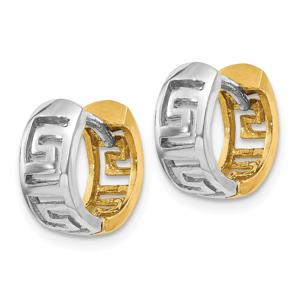 14K Two-tone Greek Key Hinged Hoop Earrings Secondary image