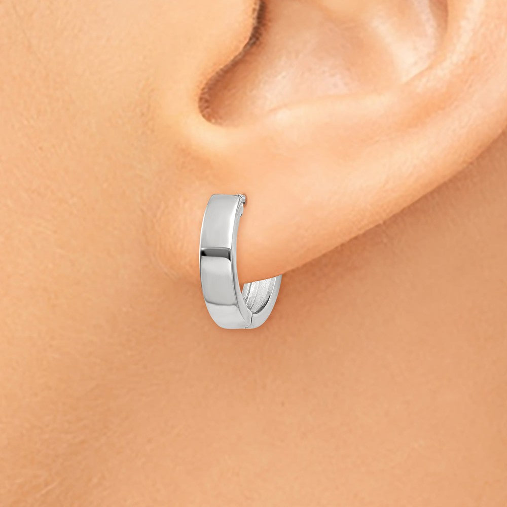 14K White Gold Round Hinged Hoop Earrings