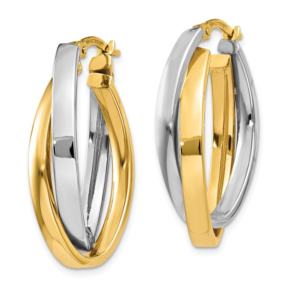 14K Two-tone Oval Hoop Earrings Secondary image