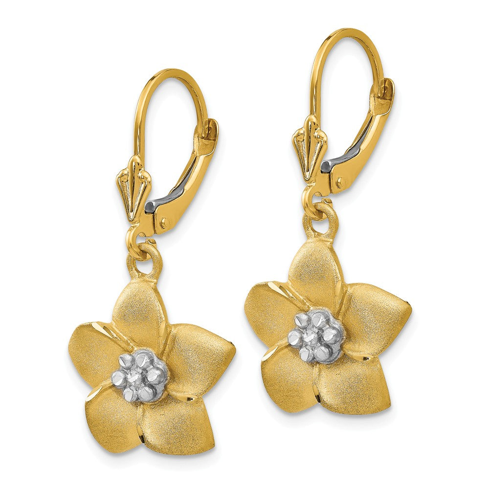 14K and Rhodium Plumeria Earrings Secondary image