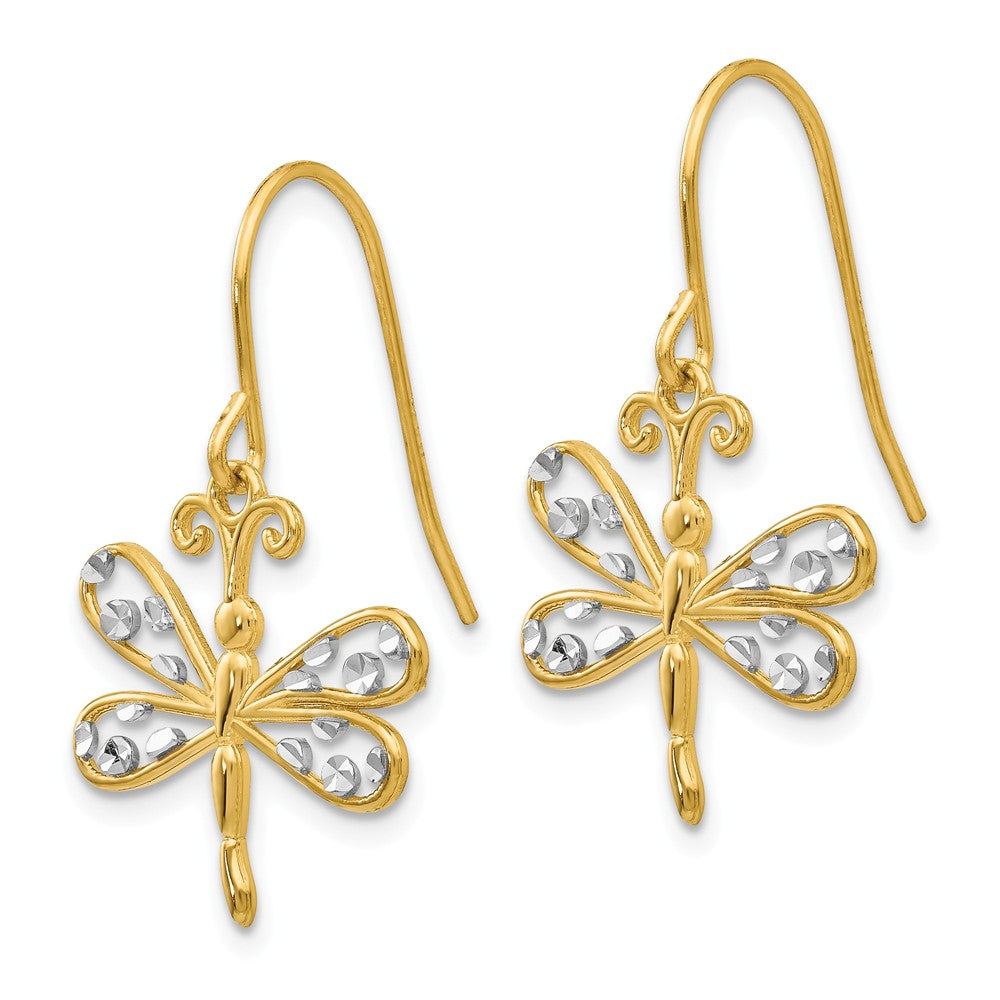 14K & Rhodium Diamond-cut Dragonfly Shepherd Hook Earrings Secondary image