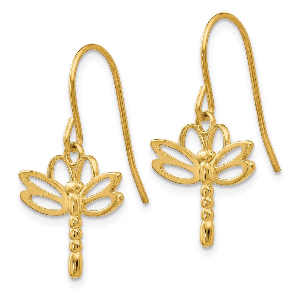 14K Dragonfly Shepherd Hook Earrings Secondary image