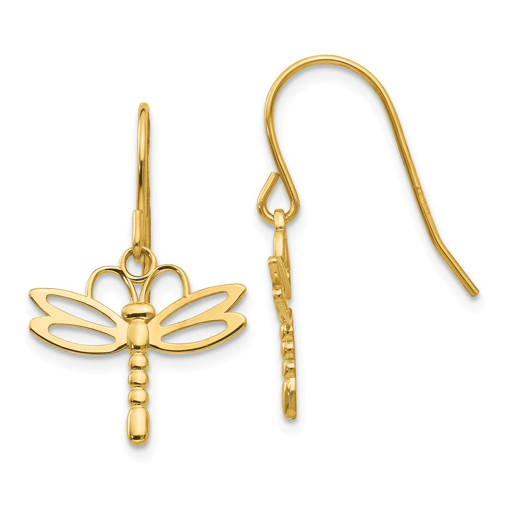 14K Dragonfly Shepherd Hook Earrings Main image