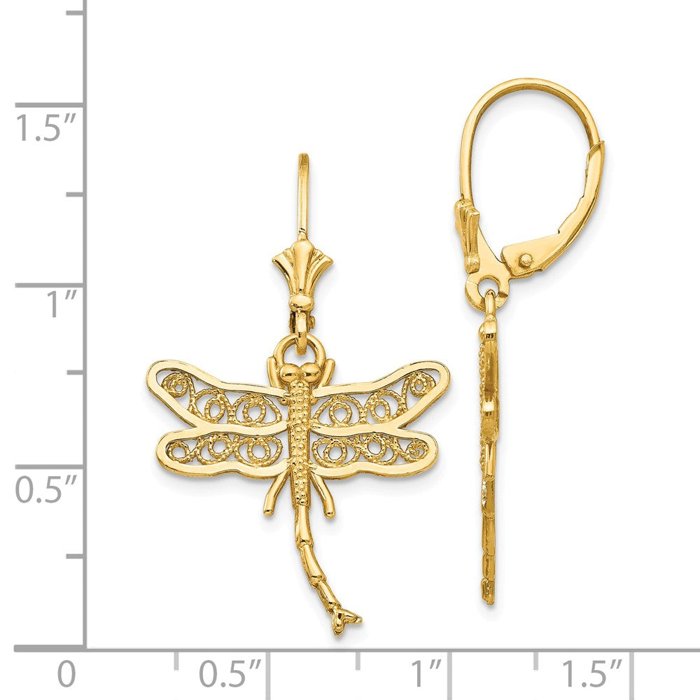 14k Dragonfly w/Filigree Wings Leverback Earrings
