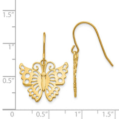 14k Dangle Butterfly Shepherd Hook Earrings