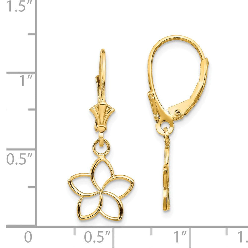 14k Polished Cut Out Flower Lever Back Earrings