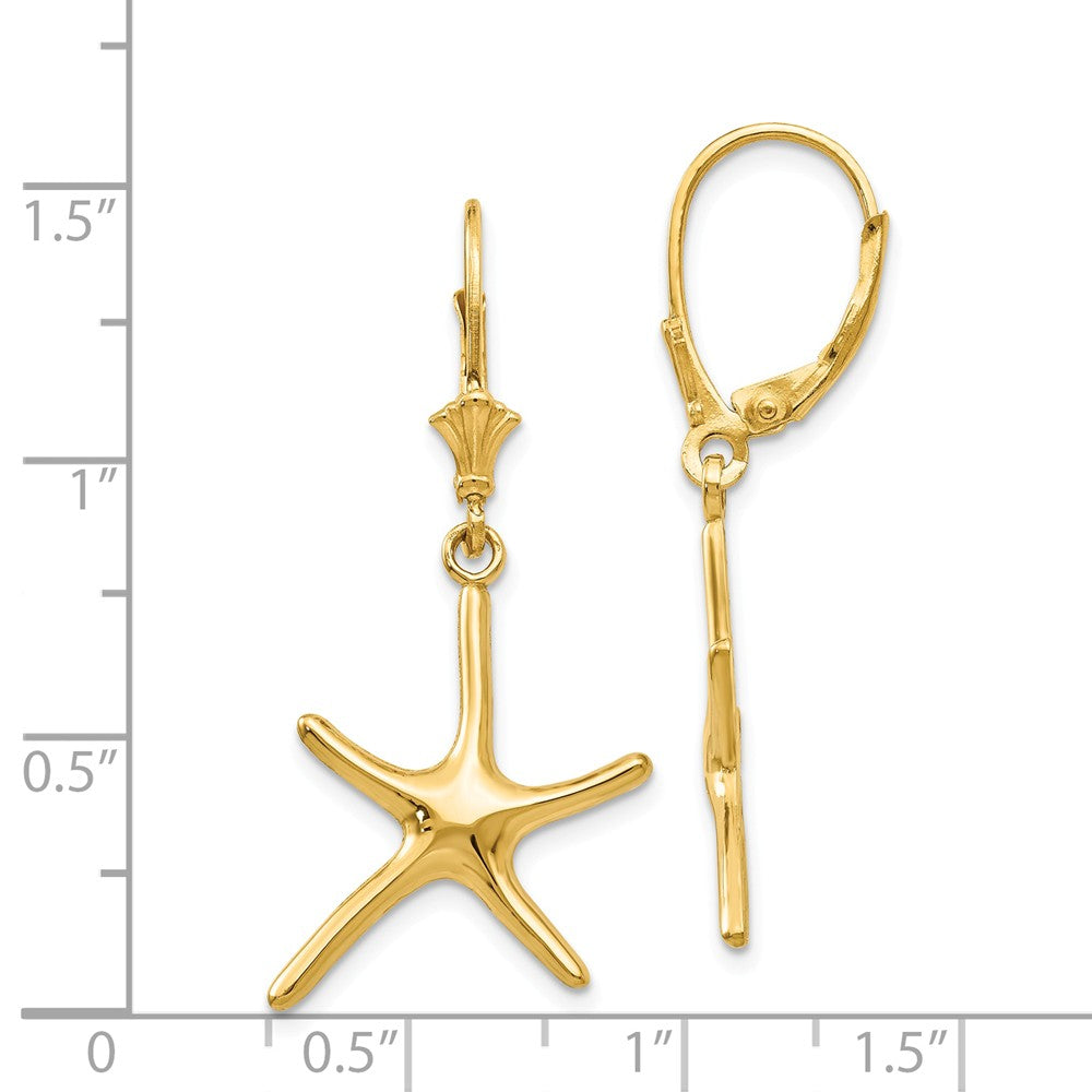 14k Polished Starfish Leverback Earrings