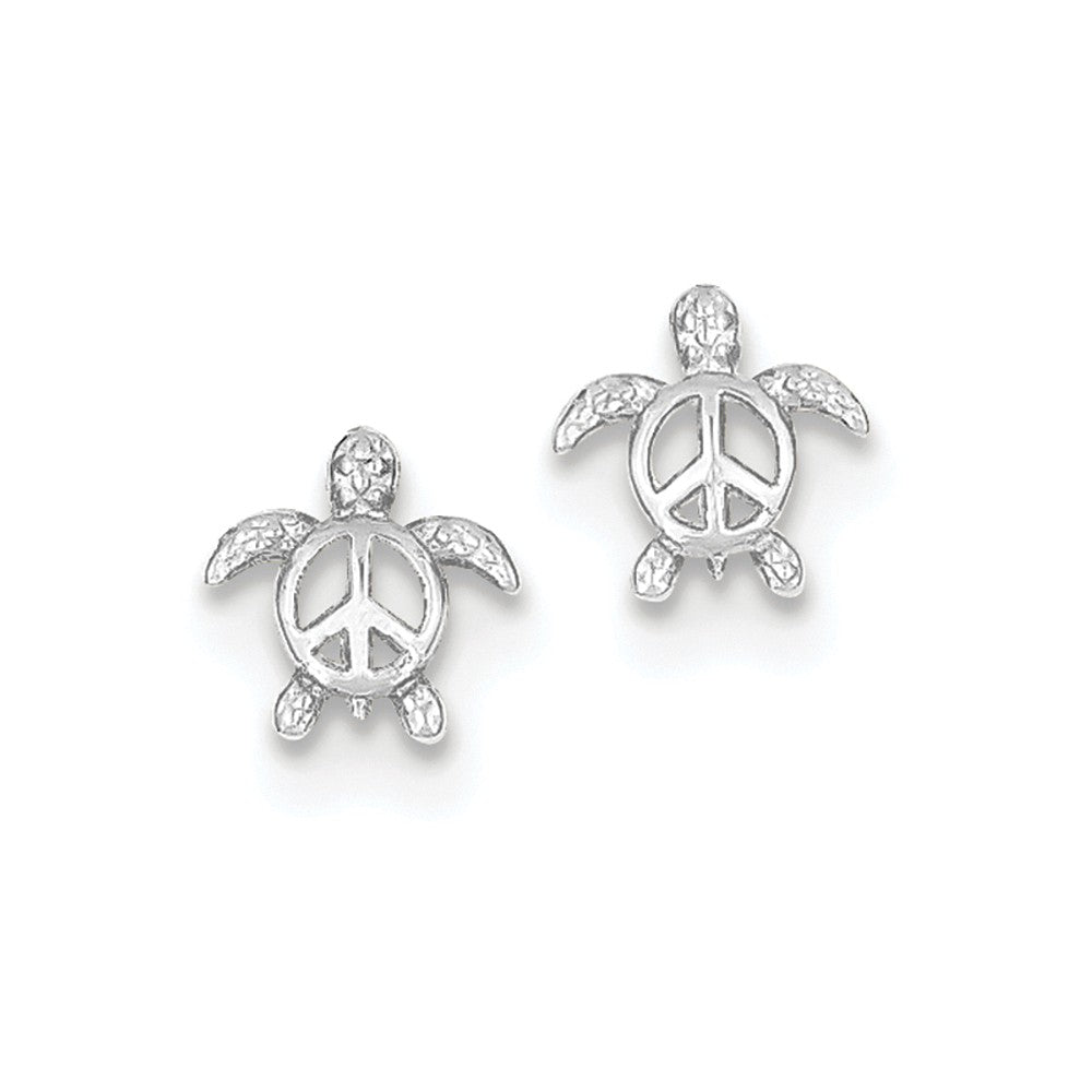 14K White Gold Peace Turtle Post Earrings Main image