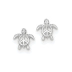 14K White Gold Peace Turtle Post Earrings