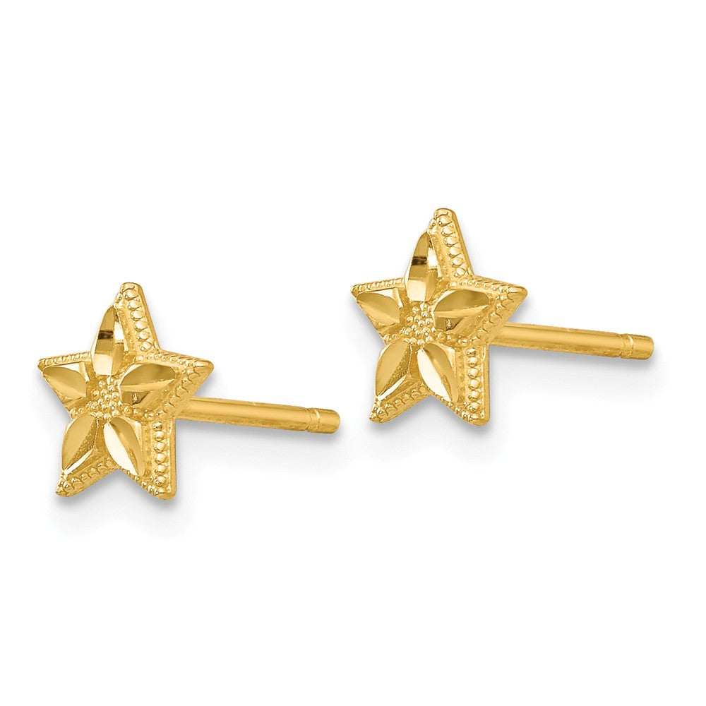 14K Polished and Diamond Cut  Star Post Earrings
