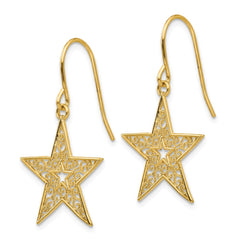 14K Filigree Star Shepherd Hook Earrings