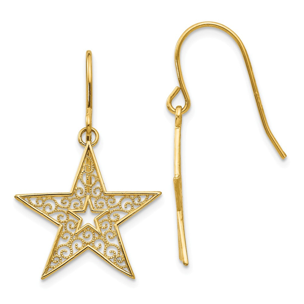 14K Filigree Star Shepherd Hook Earrings Main image