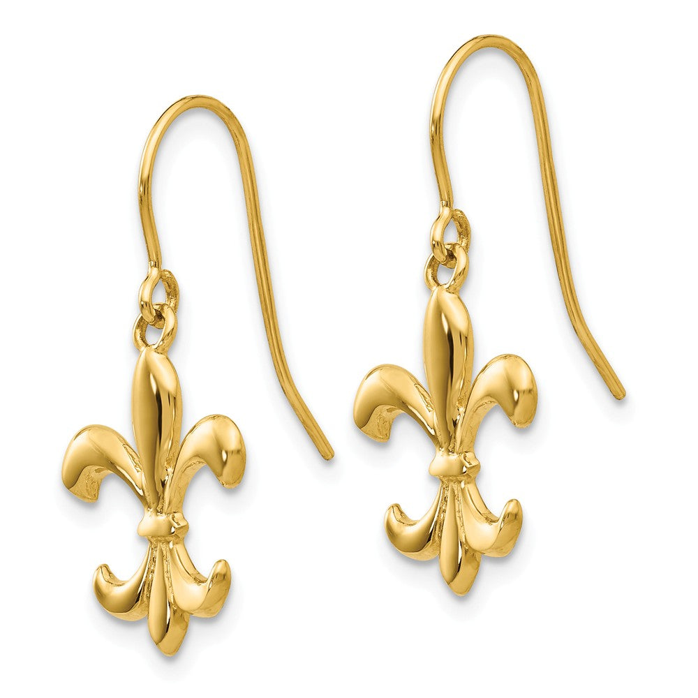 14K Polished Fleur de lis Dangle Earrings Secondary image