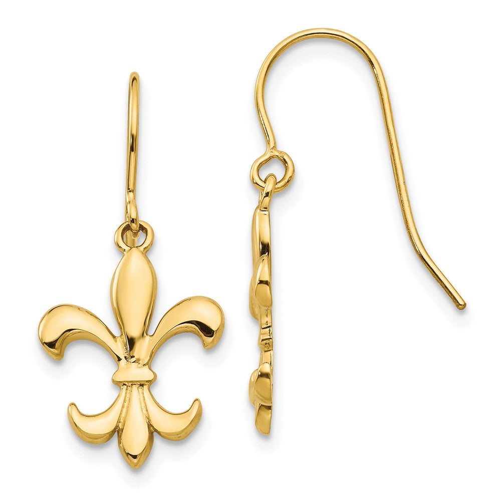 14K Polished Fleur de lis Dangle Earrings Main image