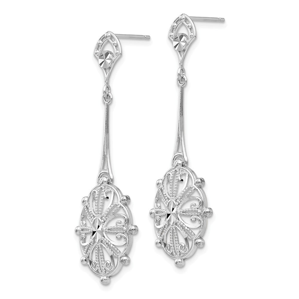 14K White Gold Diamond-cut Filigree Earrings Secondary image