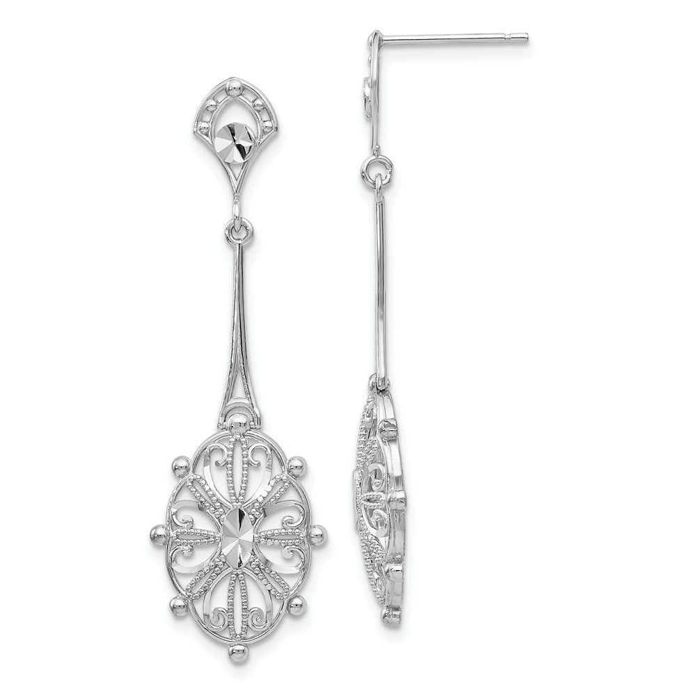 14K White Gold Diamond-cut Filigree Earrings Main image