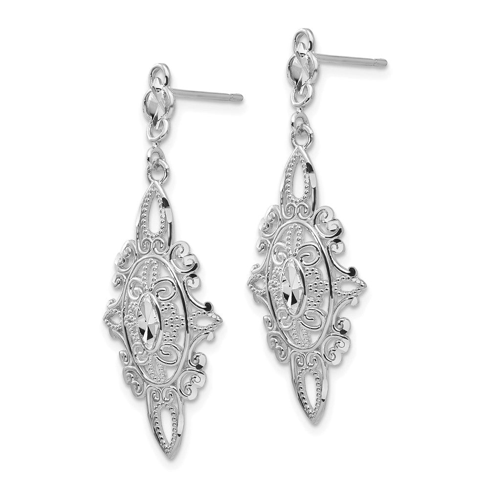 14K White Gold Diamond-cut Filigree Dangle Earrings Secondary image