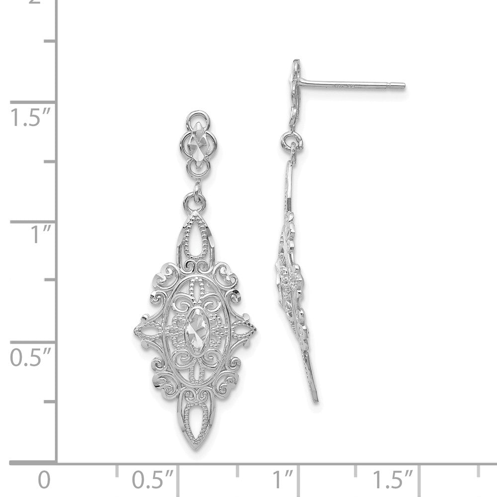 14k White Gold Diamond-cut Filigree Dangle Earrings