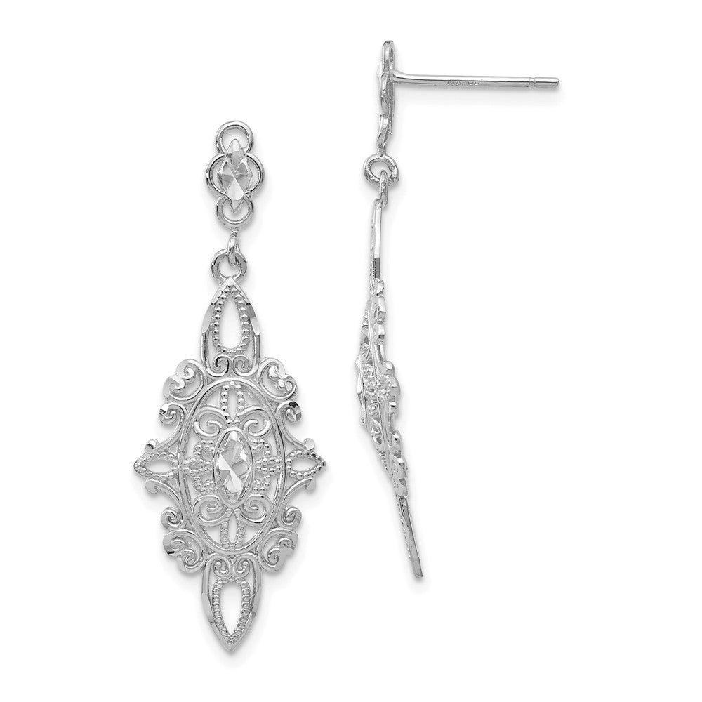 14K White Gold Diamond-cut Filigree Dangle Earrings Main image