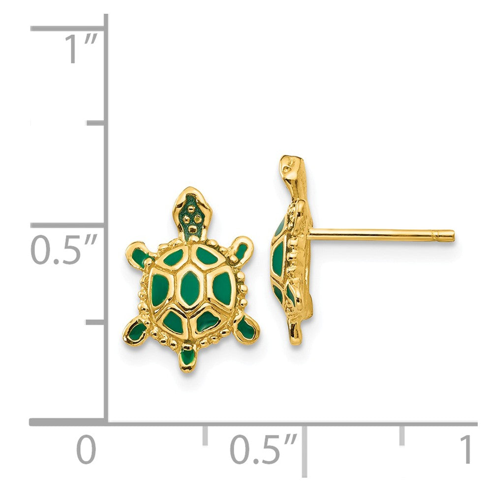 14k Green Enameled Turtle Post Earrings