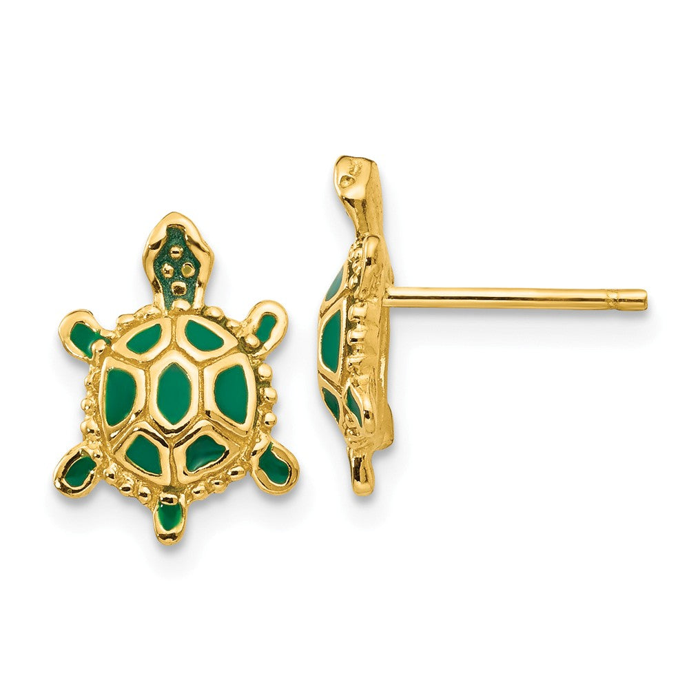 14K Green Enameled Turtle Post Earrings