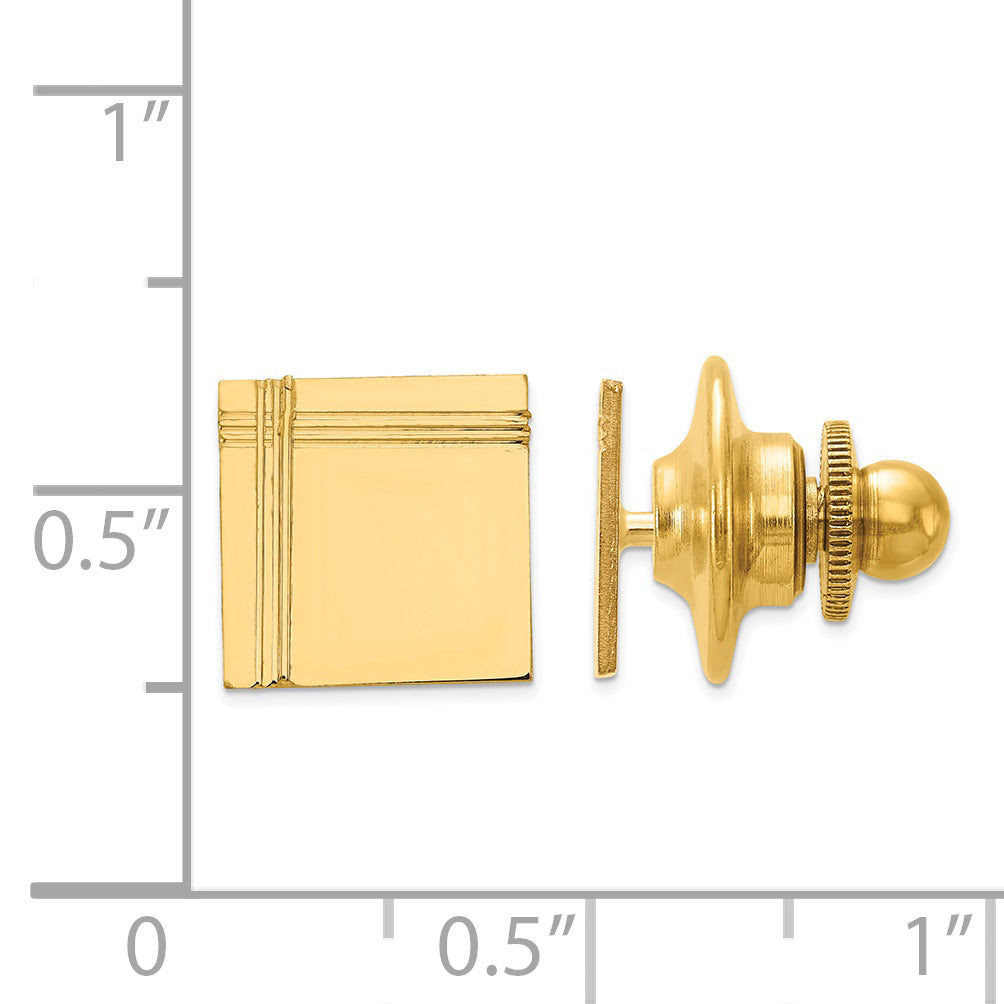 14K Gold Men's Square Tie Tac with Polished Grooved Design Secondary image