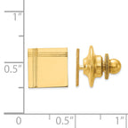 14K Gold Men's Square Tie Tac with Polished Grooved Design