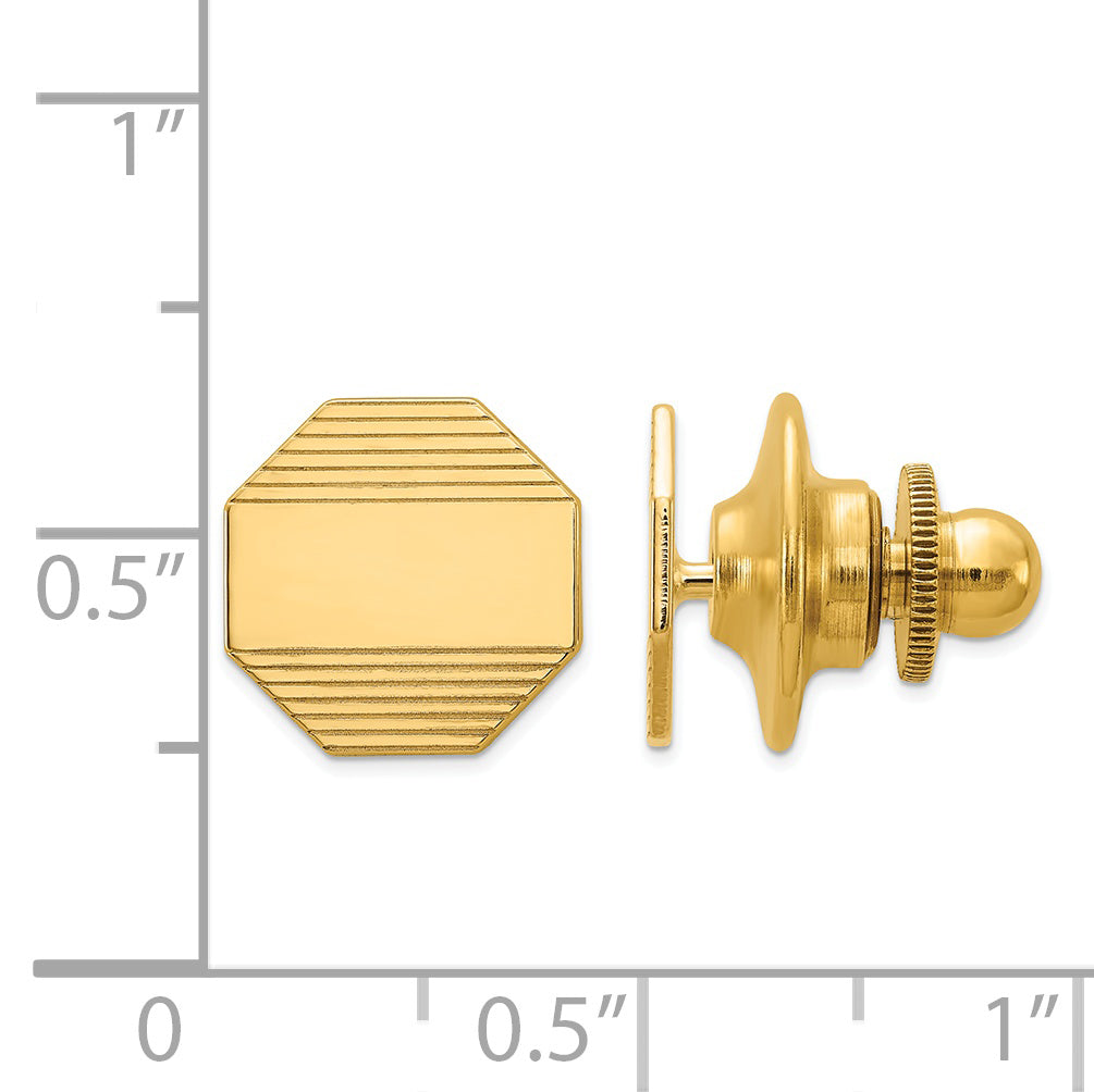 14K Gold Men's Polished Octagonal Tie Tac with Grooved Design
