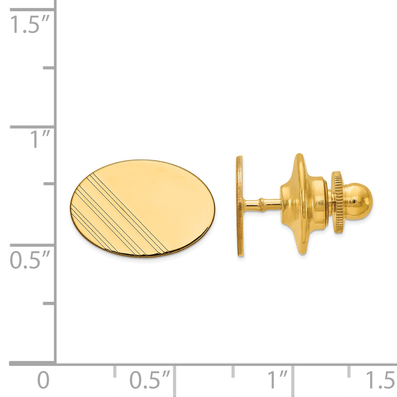 14K Gold Men's Polished Oval Tie Tac with Engravable Grooved Design