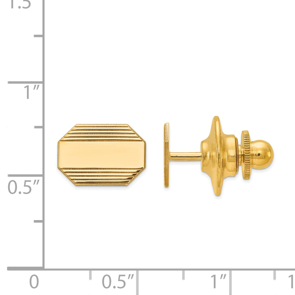 14K Gold Men's Polished Rectangular Octagon Tie Tac with Grooved Design