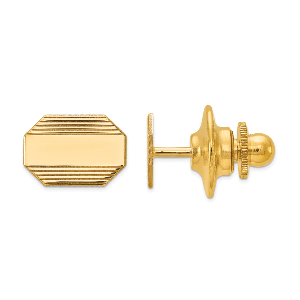 14k Men's Rectangular Octagon w/Line Design Tie Tac