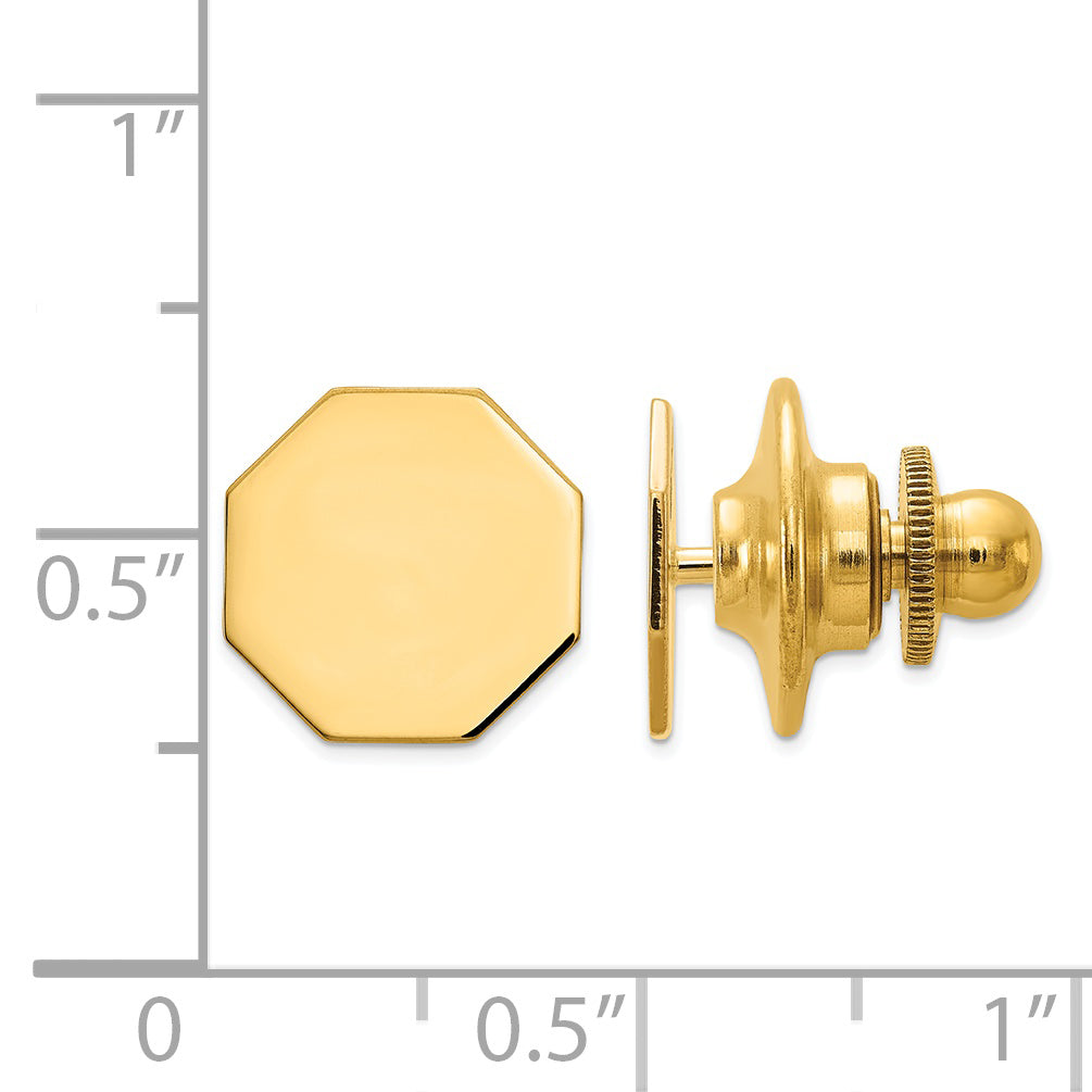 14K Gold Men's Octagonal Tie Tac with Polished Finish and Engravable
