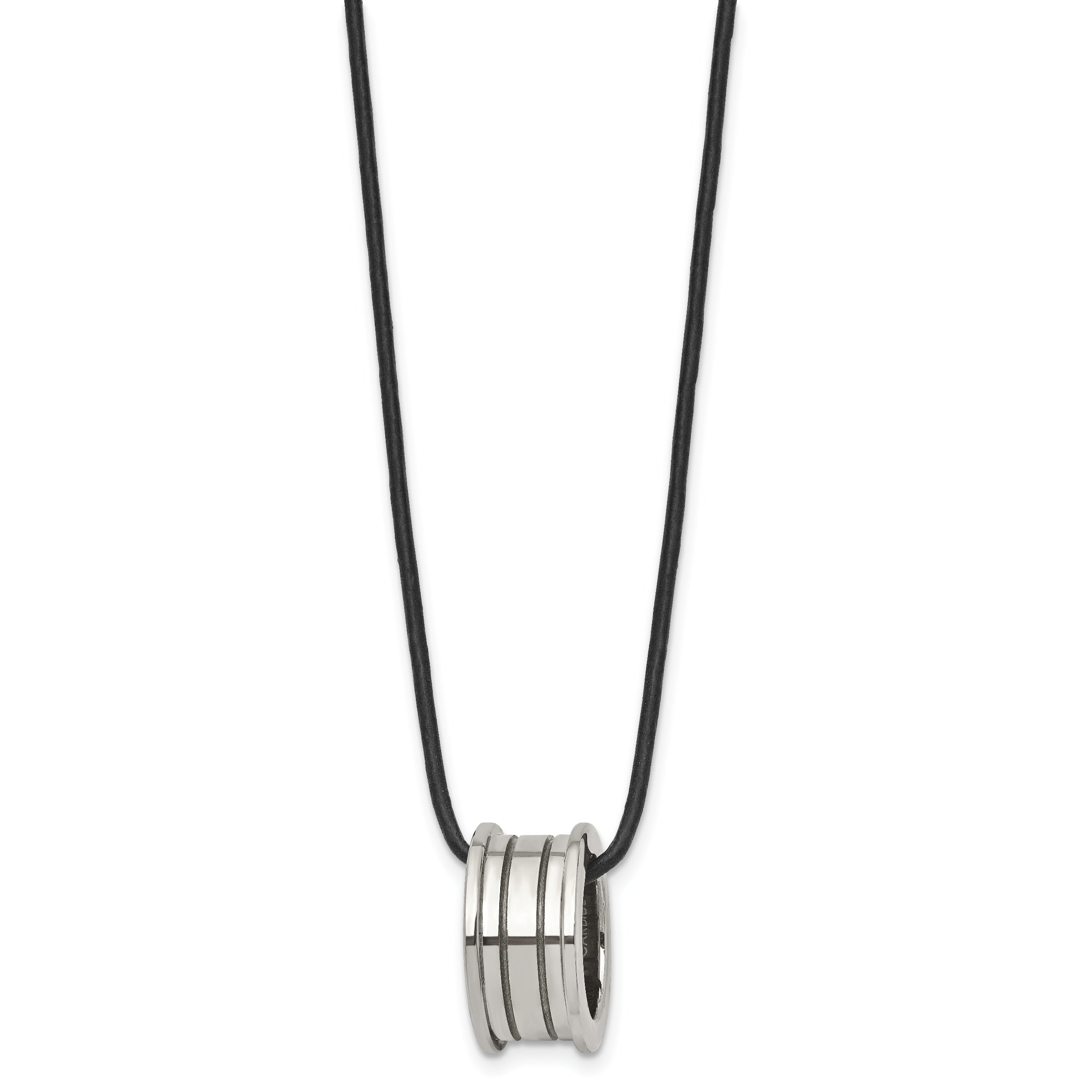 Tungsten Polished Leather Cord 18in Necklace