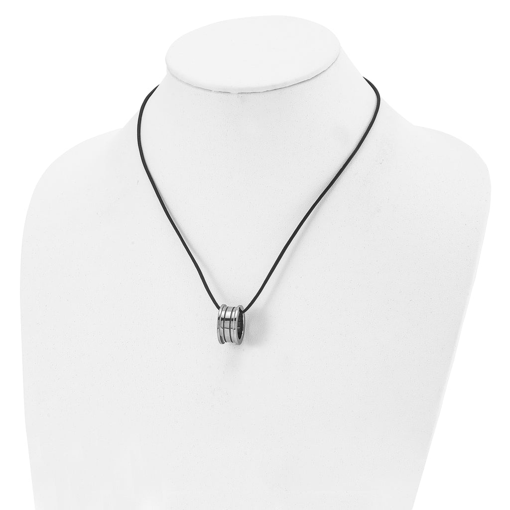 Tungsten Polished Leather Cord 18in Necklace