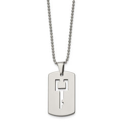 Chisel Tungsten Polished Dog Tag with Key Cut-out 22 inch Necklace