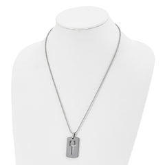 Chisel Tungsten Polished Dog Tag with Key Cut-out 22 inch Necklace