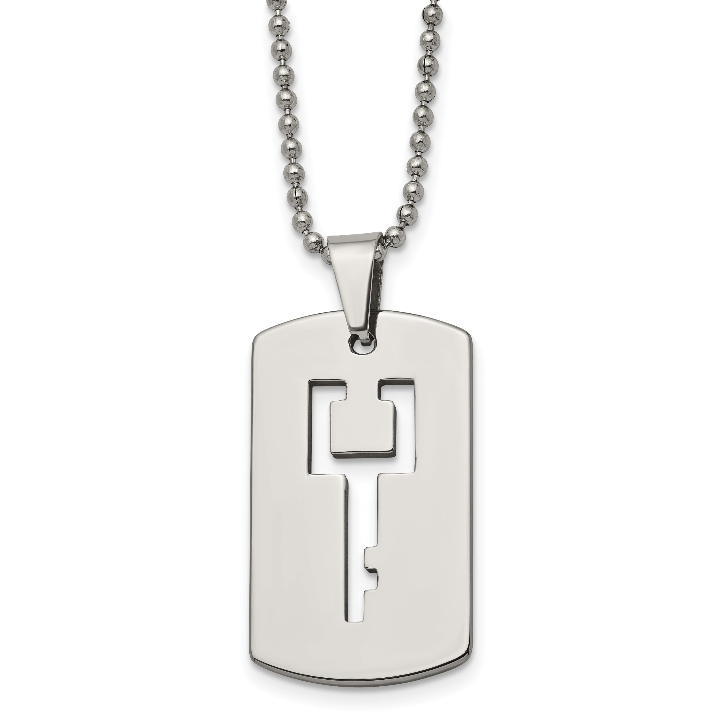 Chisel Tungsten Polished Dog Tag with Key Cut-out 22 inch Necklace